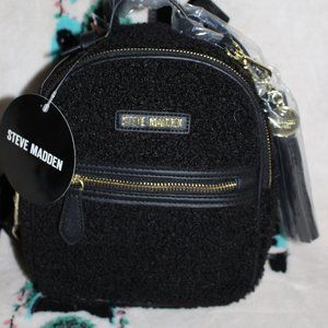 NWT Steve Madden Black Mini Backpack Faux Fur or Teddy Fur? Tassel